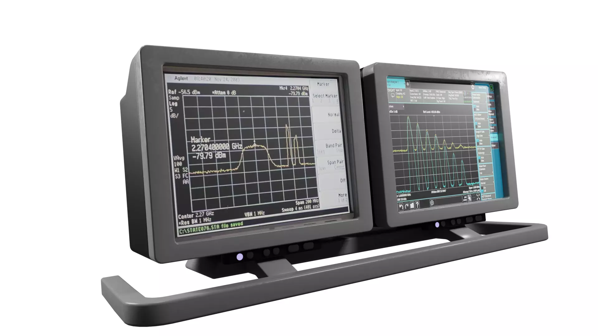 Old Duel Screen Monitor Low-poly 3D model_0