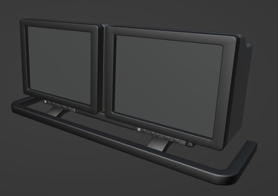 Old Duel Screen Monitor Low-poly 3D model_14