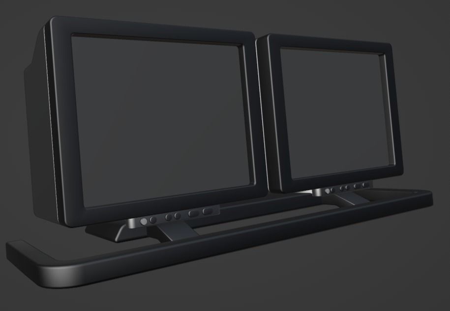 Old Duel Screen Monitor Low-poly 3D model_18