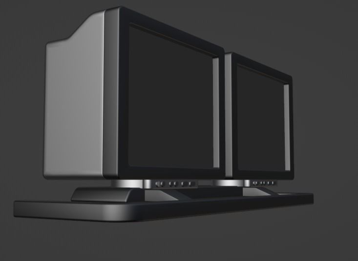 Old Duel Screen Monitor Low-poly 3D model_15