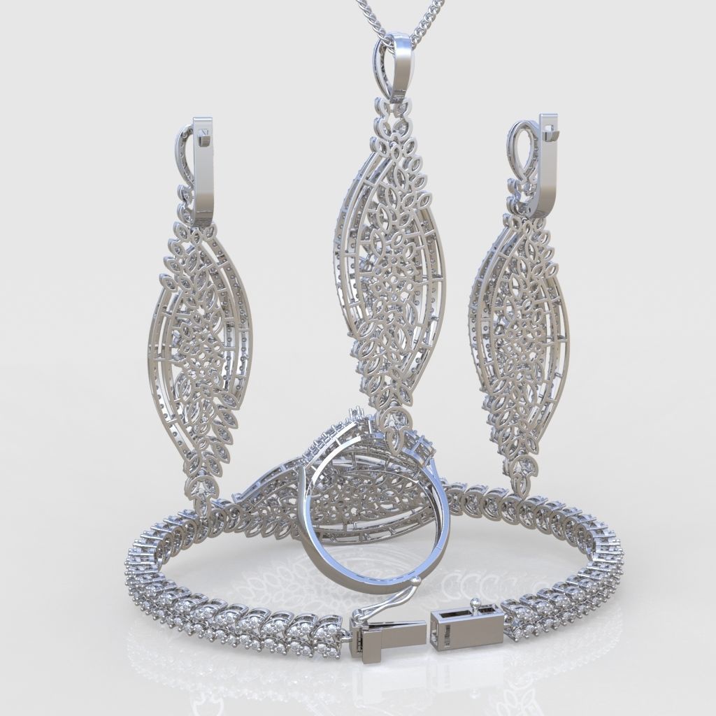Ring Bracelet Earring and Pendant Set 3D printable model 0036 3D Model Collection_10