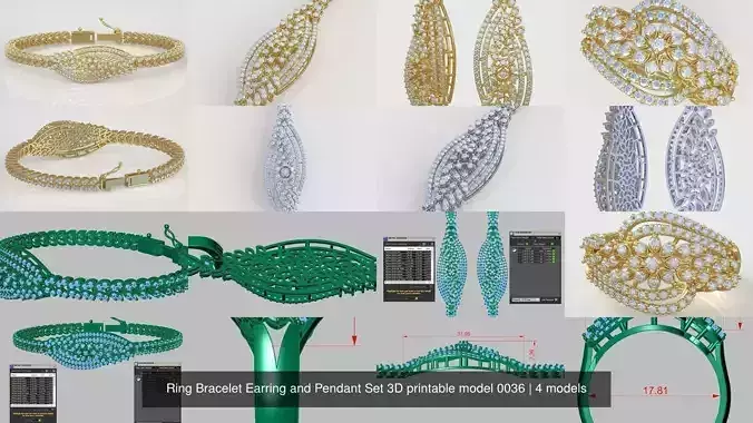 Ring Bracelet Earring and Pendant Set 3D printable model 0036