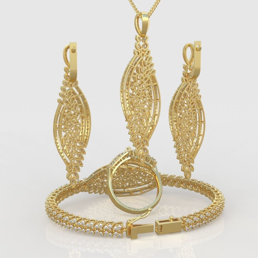 Ring Bracelet Earring and Pendant Set 3D printable model 0036 3D Model Collection_9