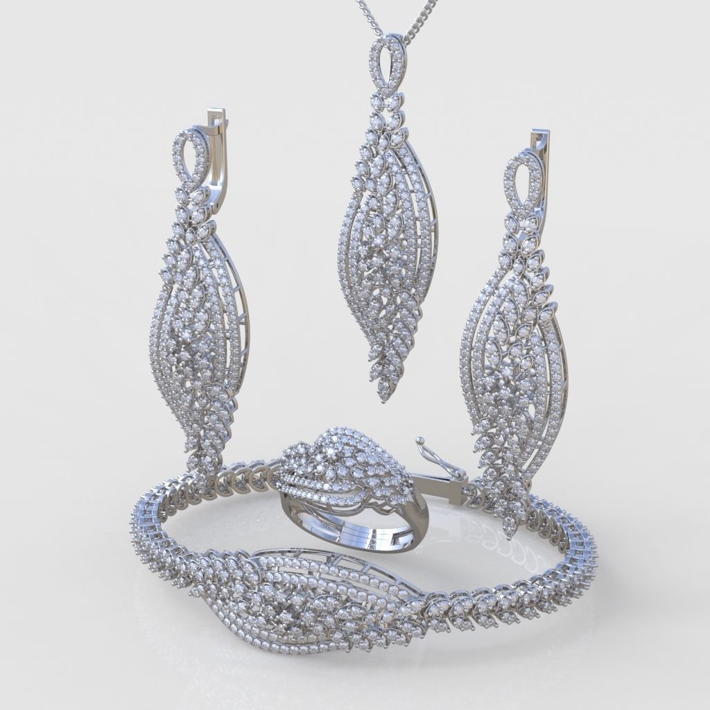 Ring Bracelet Earring and Pendant Set 3D printable model 0036 3D Model Collection_2