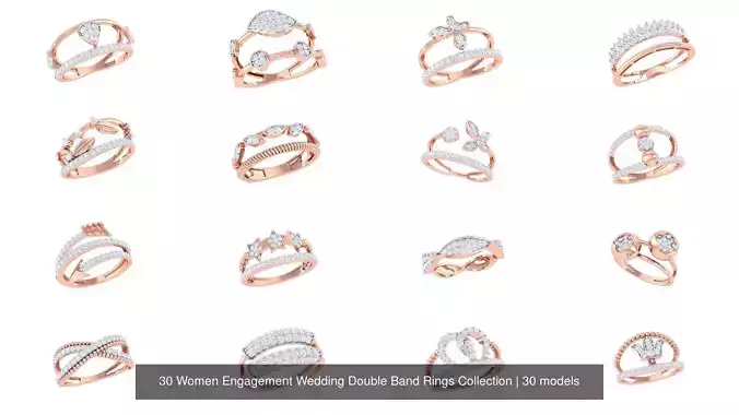 30 Women Engagement Wedding Double Band Rings Collection