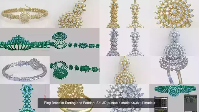 Ring Bracelet Earring and Pendant Set 3D printable model 0038