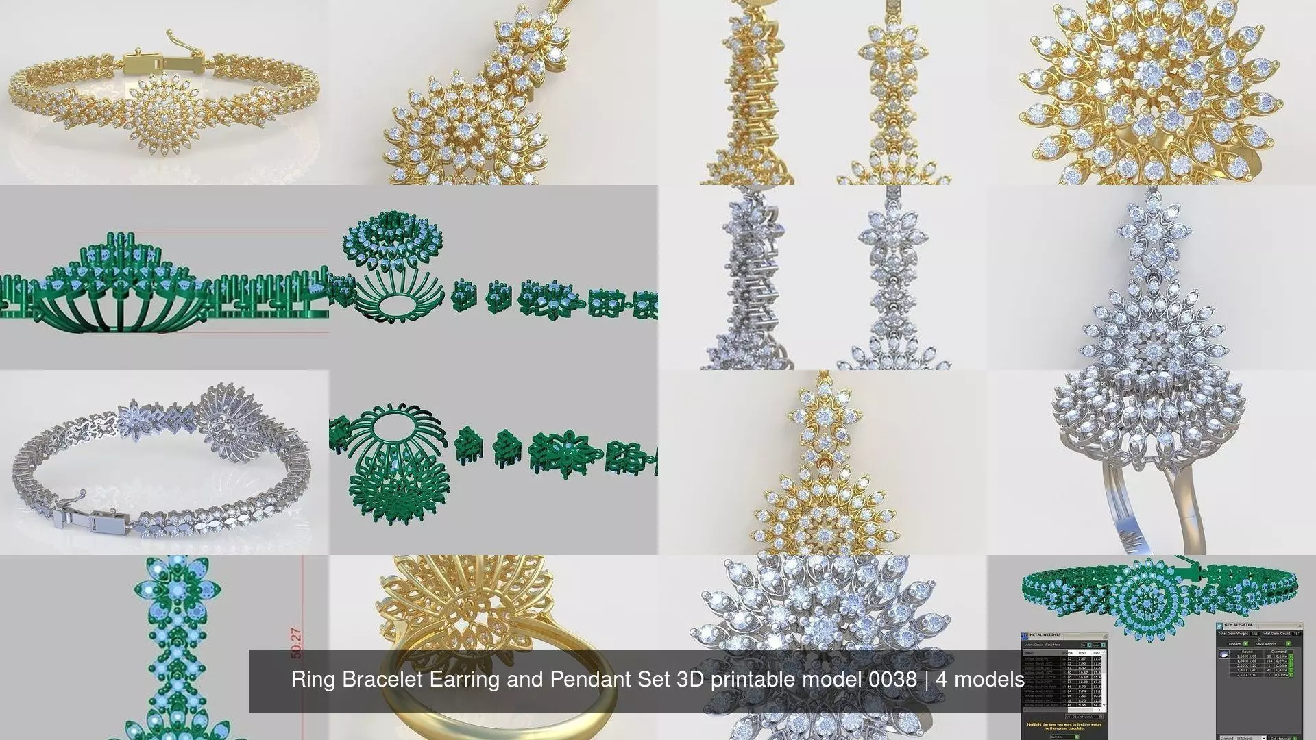 Ring Bracelet Earring and Pendant Set 3D printable model 0038 3D Model Collection_1