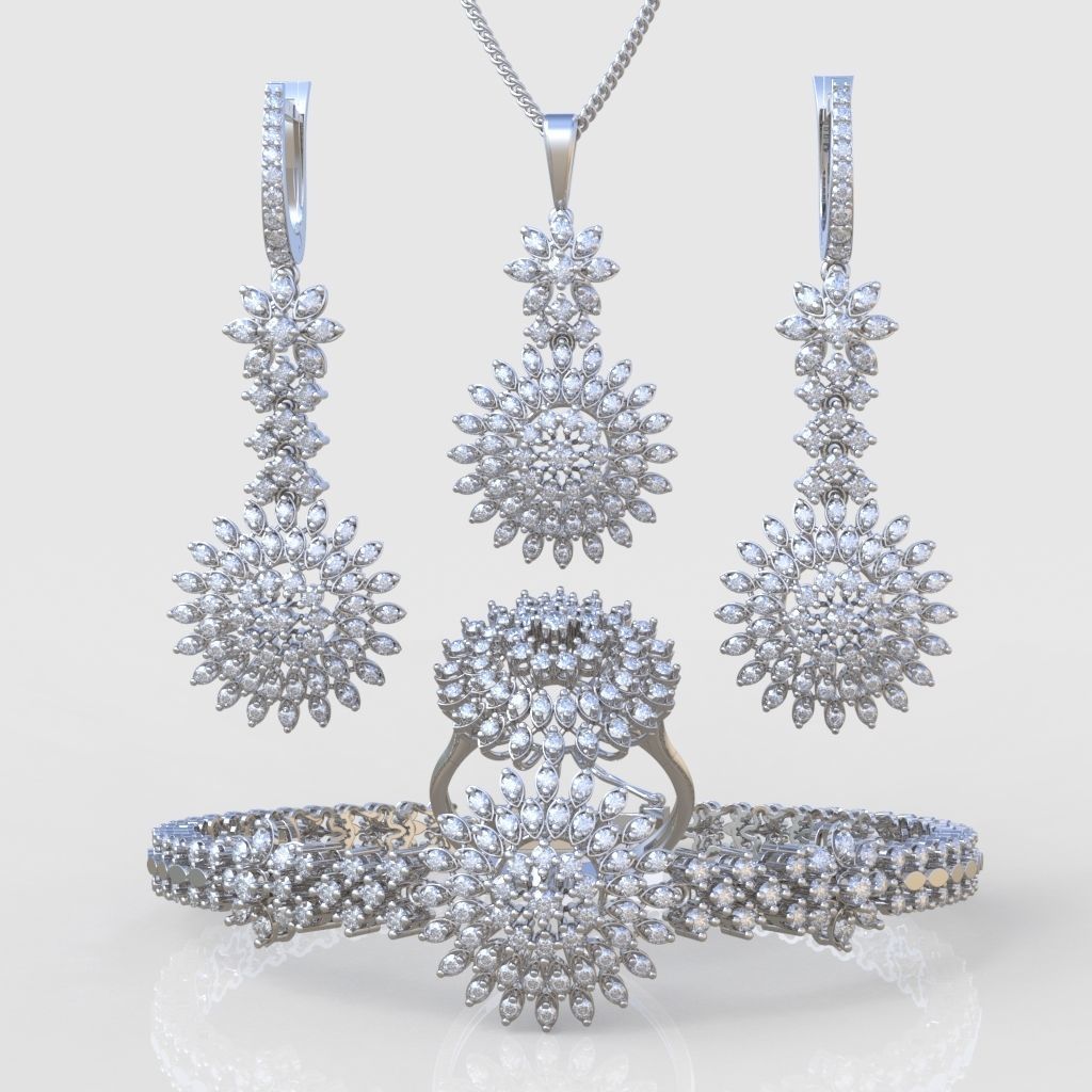 Ring Bracelet Earring and Pendant Set 3D printable model 0038 3D Model Collection_4