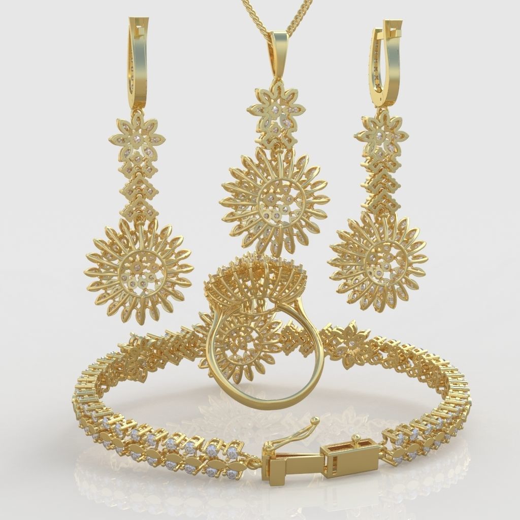 Ring Bracelet Earring and Pendant Set 3D printable model 0038 3D Model Collection_10