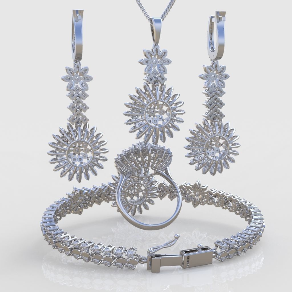 Ring Bracelet Earring and Pendant Set 3D printable model 0038 3D Model Collection_9