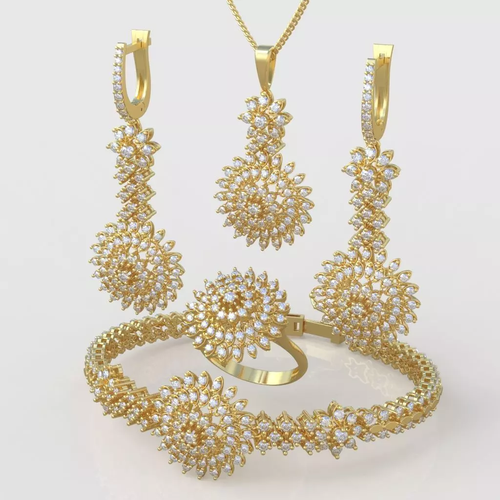 Ring Bracelet Earring and Pendant Set 3D printable model 0038 3D Model Collection_0