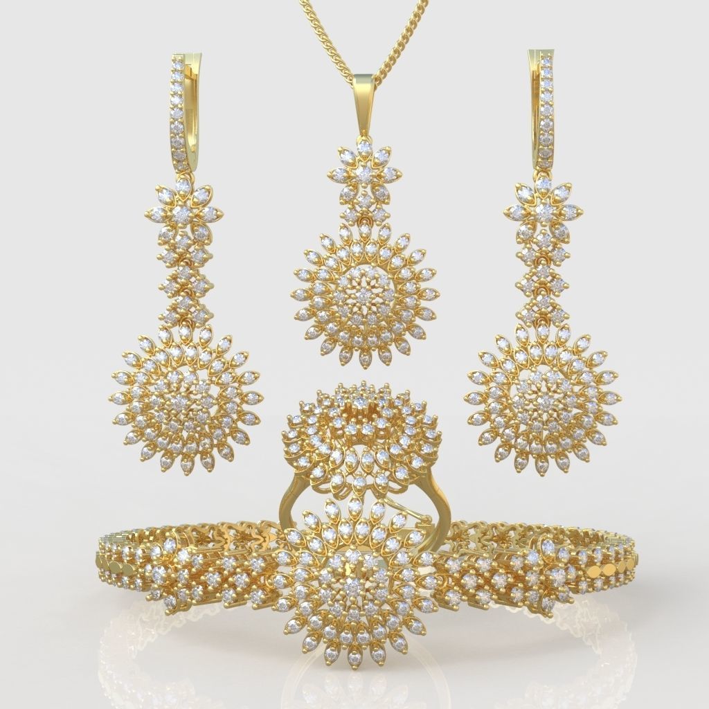 Ring Bracelet Earring and Pendant Set 3D printable model 0038 3D Model Collection_3