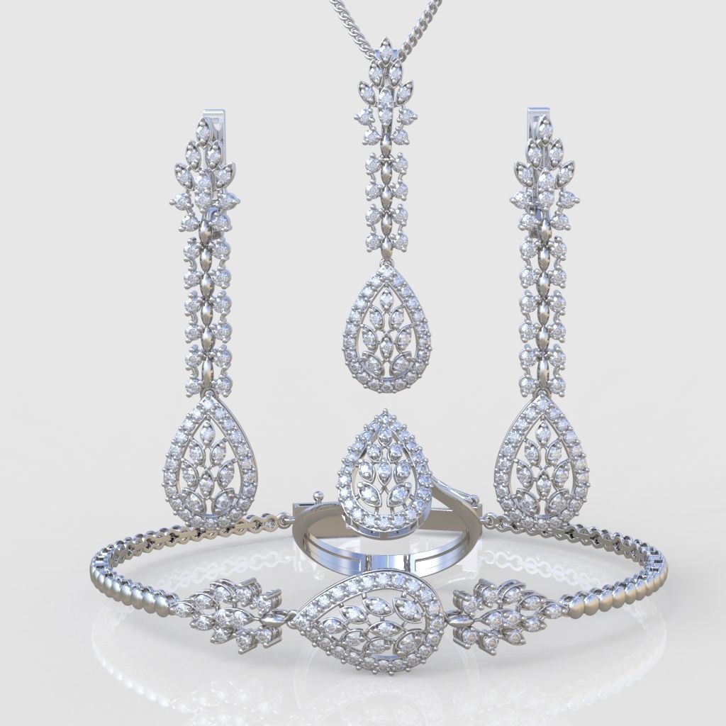 Ring Bracelet Earring and Pendant Set 3D printable model 0039 3D Model Collection_4