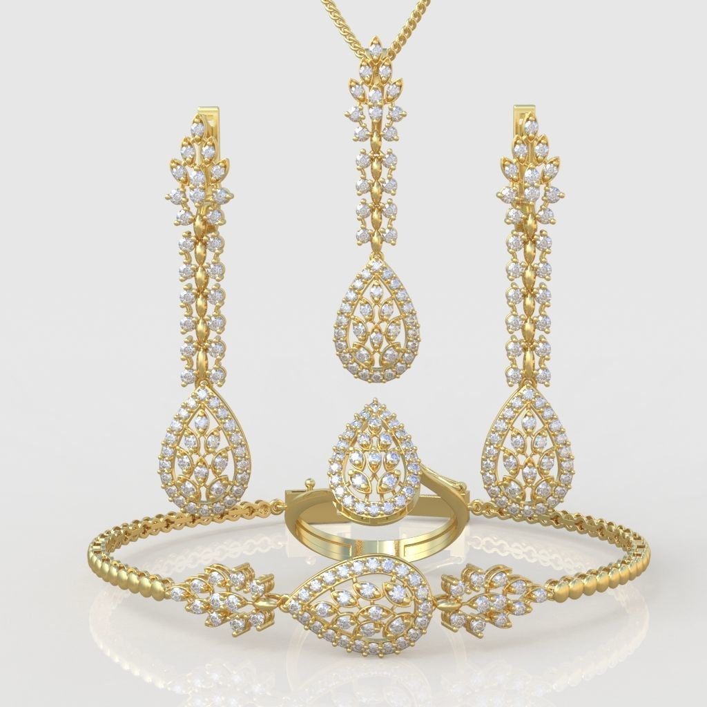 Ring Bracelet Earring and Pendant Set 3D printable model 0039 3D Model Collection_3