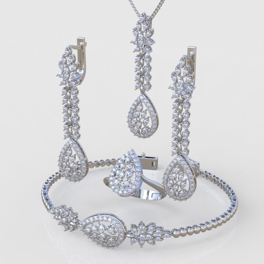 Ring Bracelet Earring and Pendant Set 3D printable model 0039 3D Model Collection_2