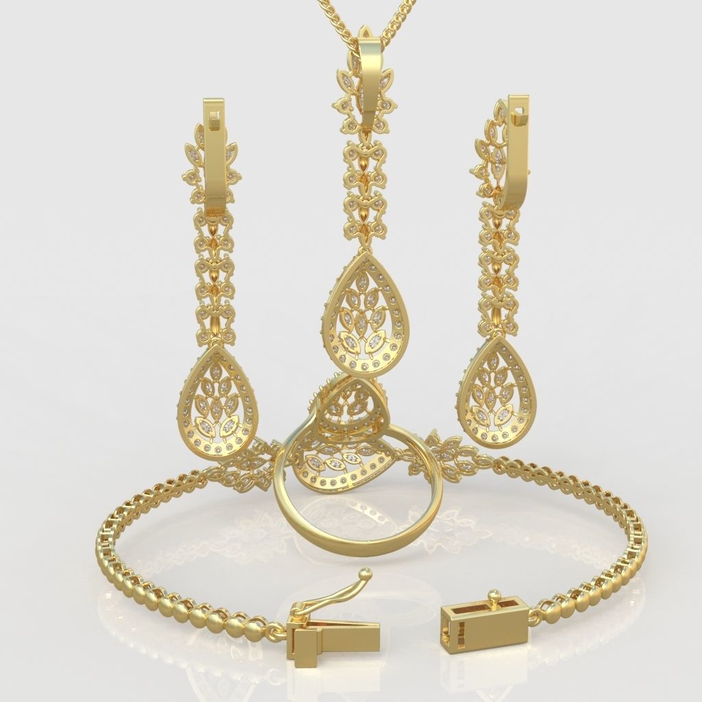 Ring Bracelet Earring and Pendant Set 3D printable model 0039 3D Model Collection_10