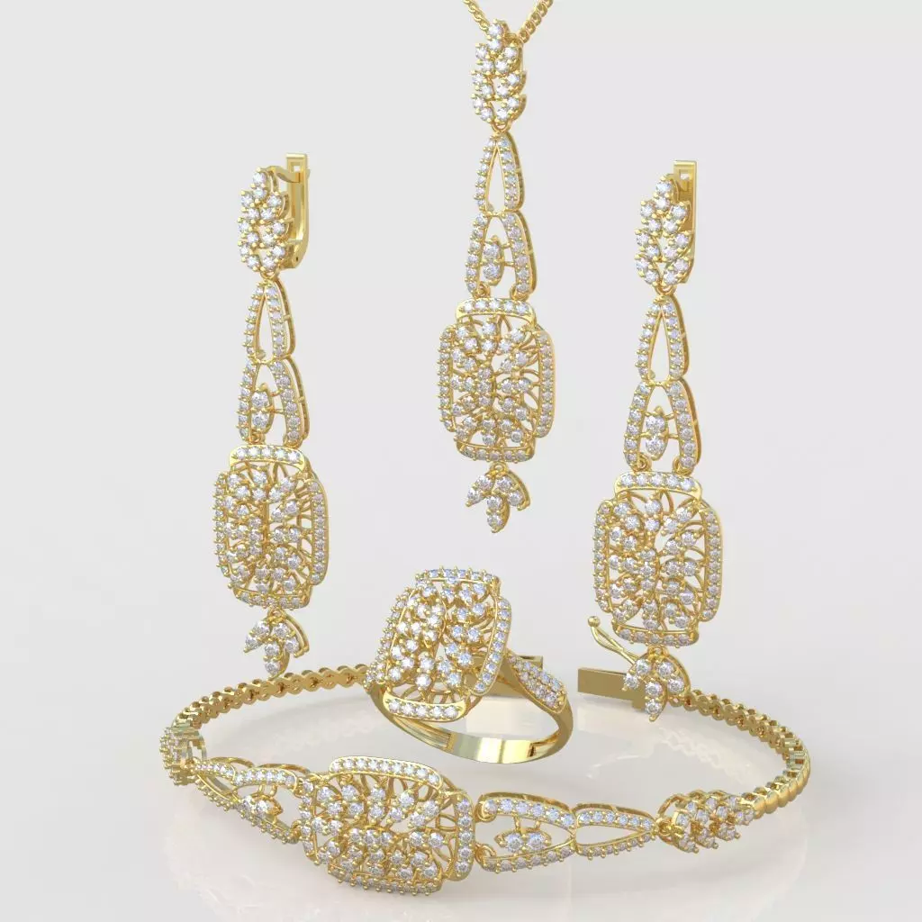 Ring Bracelet Earring and Pendant Set 3D printable model 0040 3D Model Collection_0