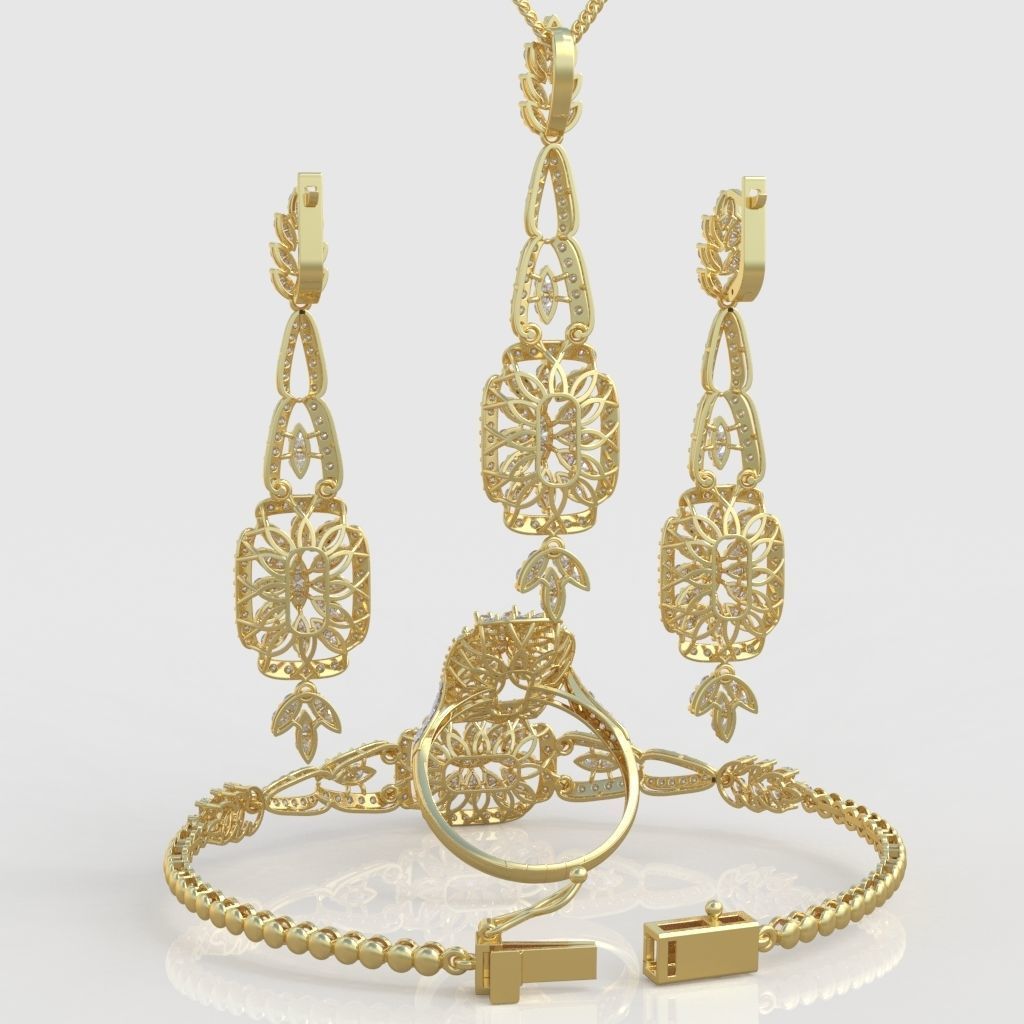 Ring Bracelet Earring and Pendant Set 3D printable model 0040 3D Model Collection_10