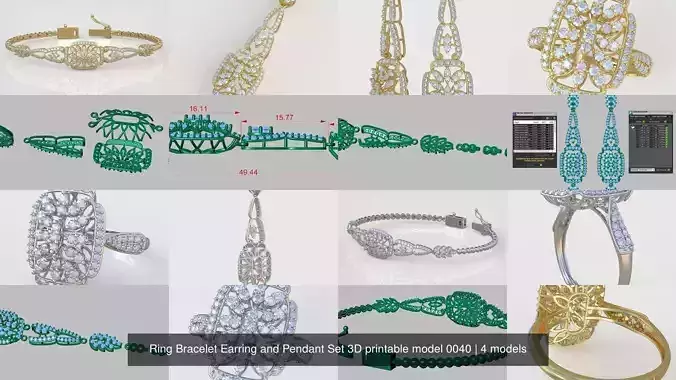 Ring Bracelet Earring and Pendant Set 3D printable model 0040