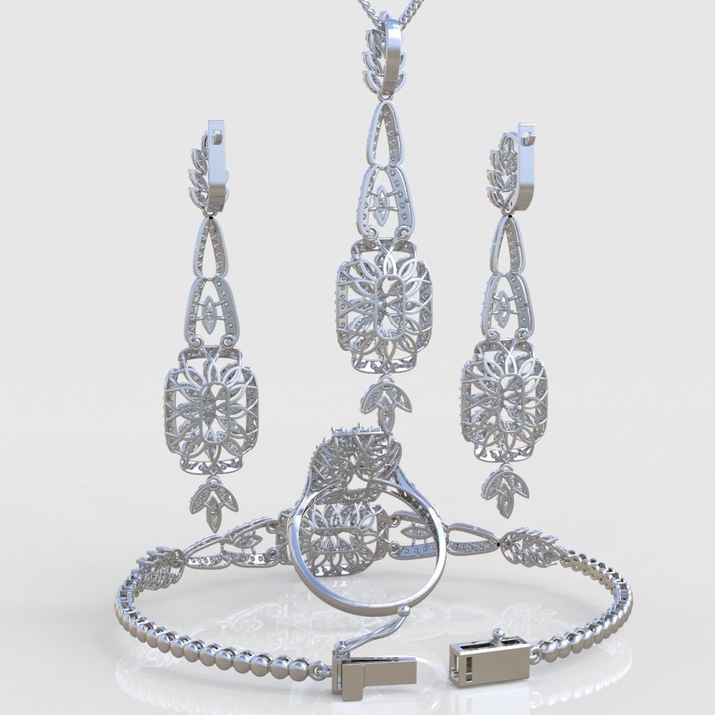 Ring Bracelet Earring and Pendant Set 3D printable model 0040 3D Model Collection_9