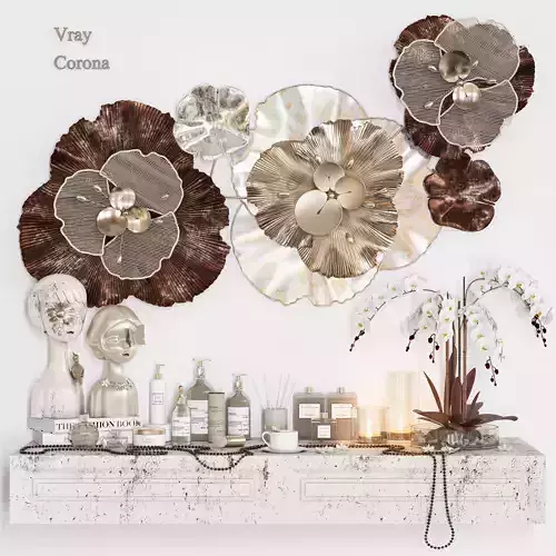 decorative set shelf with flowers