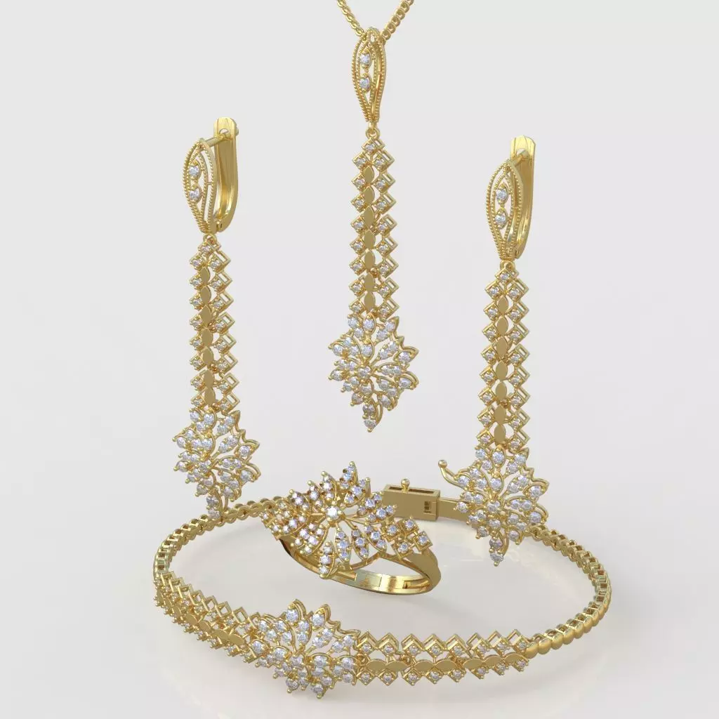 Ring Bracelet Earring and Pendant Set 3D printable model 0041 3D Model Collection_0