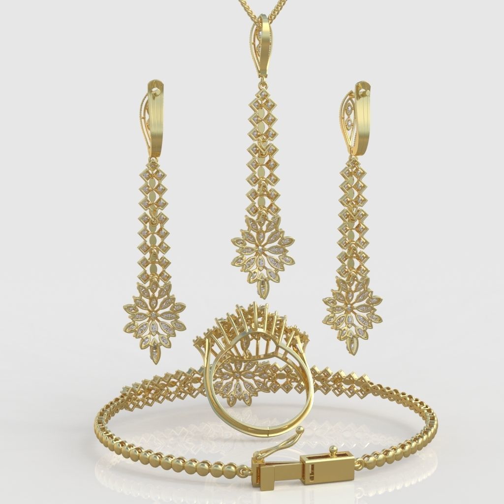 Ring Bracelet Earring and Pendant Set 3D printable model 0041 3D Model Collection_10