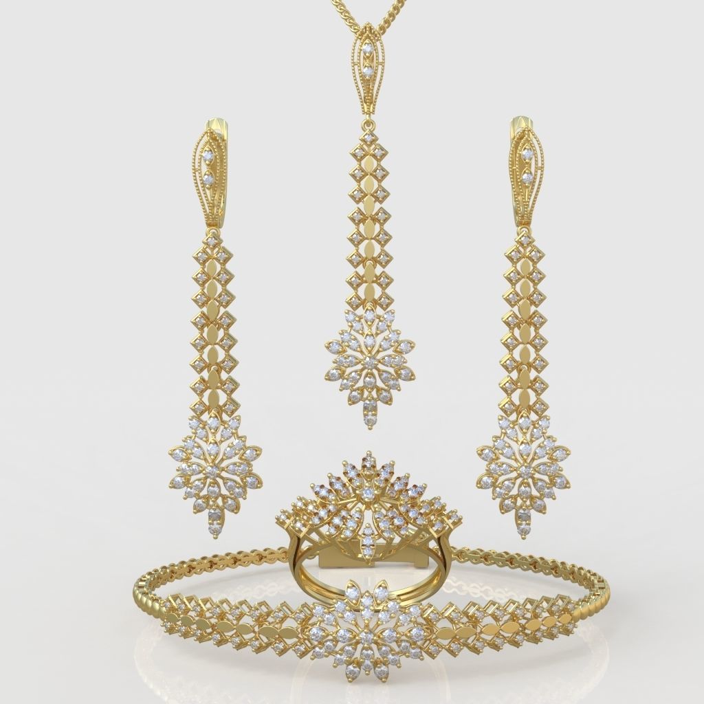 Ring Bracelet Earring and Pendant Set 3D printable model 0041 3D Model Collection_3