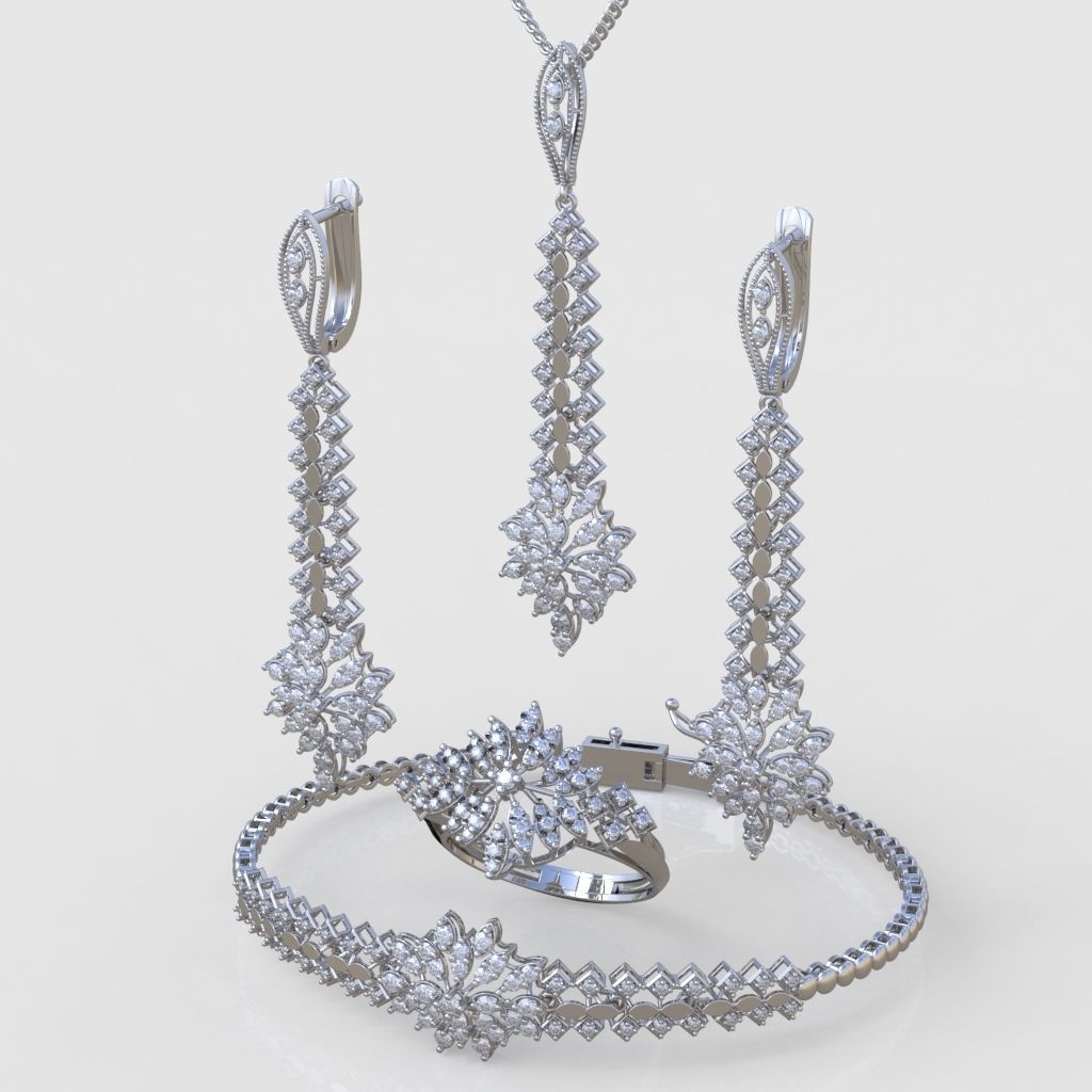 Ring Bracelet Earring and Pendant Set 3D printable model 0041 3D Model Collection_2