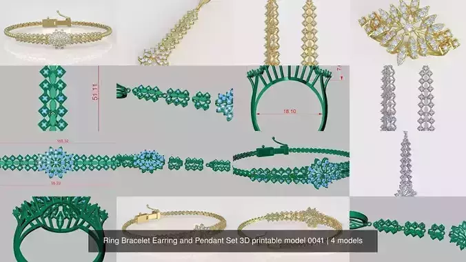 Ring Bracelet Earring and Pendant Set 3D printable model 0041