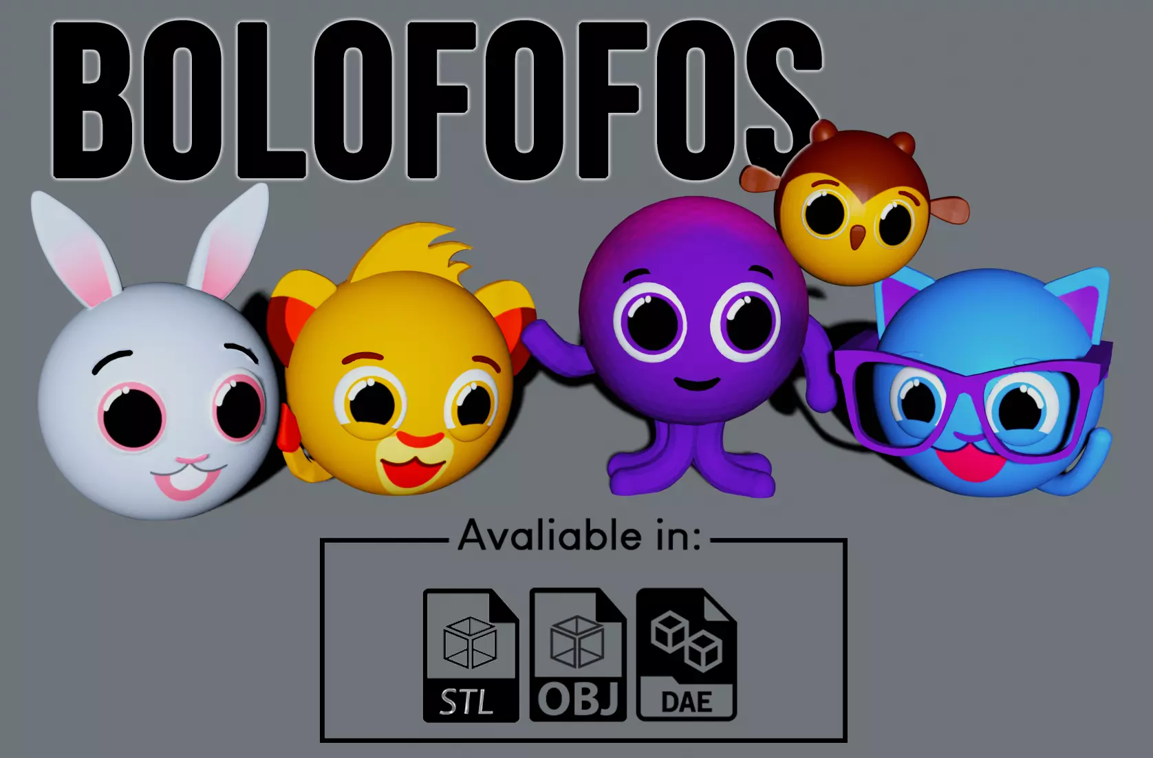 Set Bolofofos bolofos characters 3D model_0