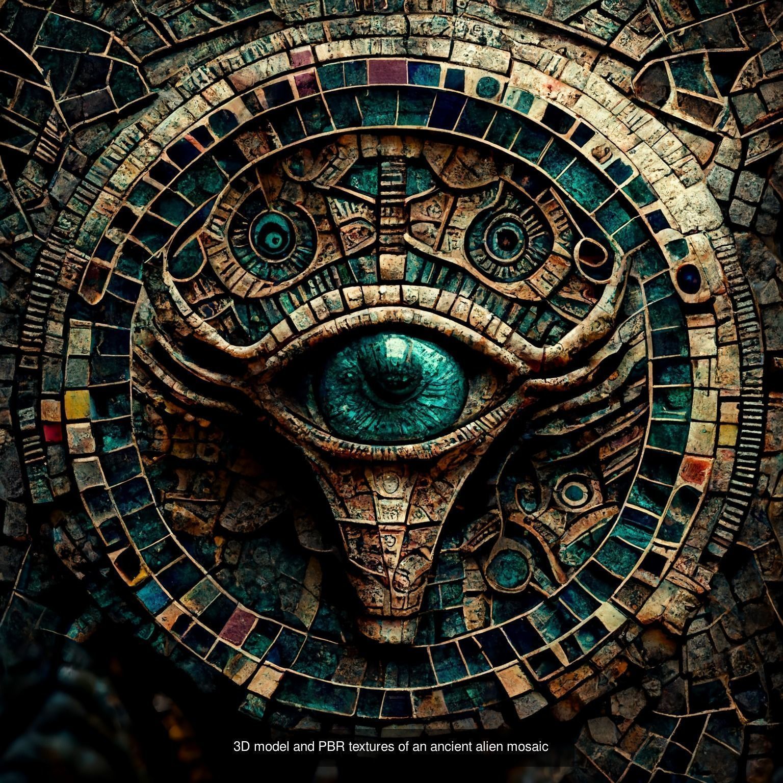 Ancient fantasy alien creature mosaic decoration starter kit 3D Model Collection_2