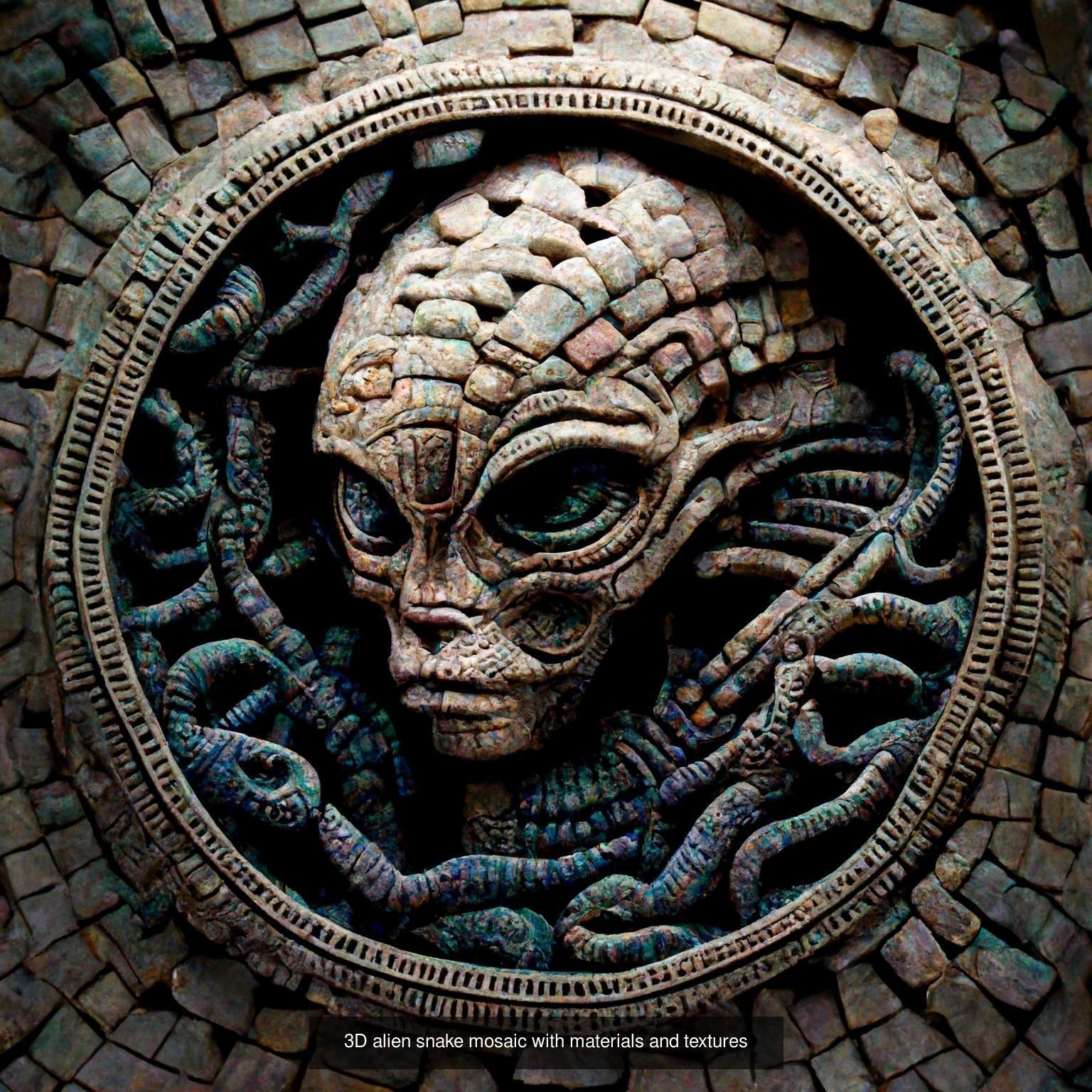 Ancient fantasy alien creature mosaic decoration starter kit 3D Model Collection_3