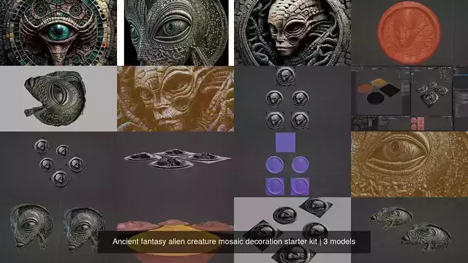 Ancient fantasy alien creature mosaic decoration starter kit 3D Model Collection