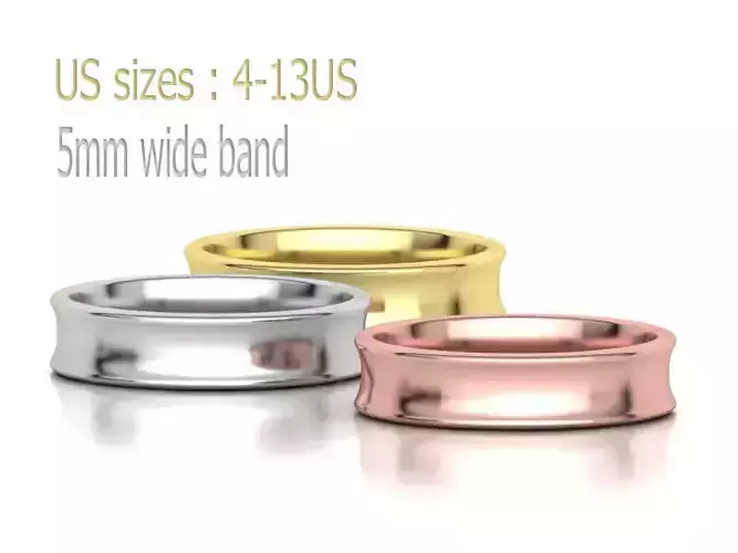 Concave Plain Band 5mm wide 4-13us sizes 3dmodel 3D print model