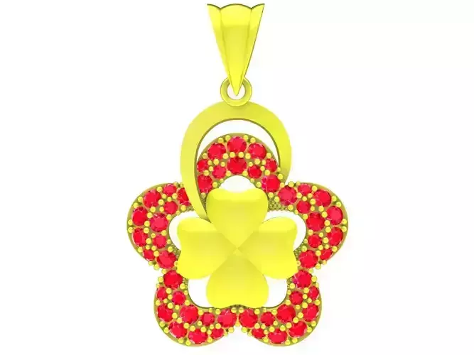 A4595 Diamond Flower and Four Leaf Clover Pendant 3D Print