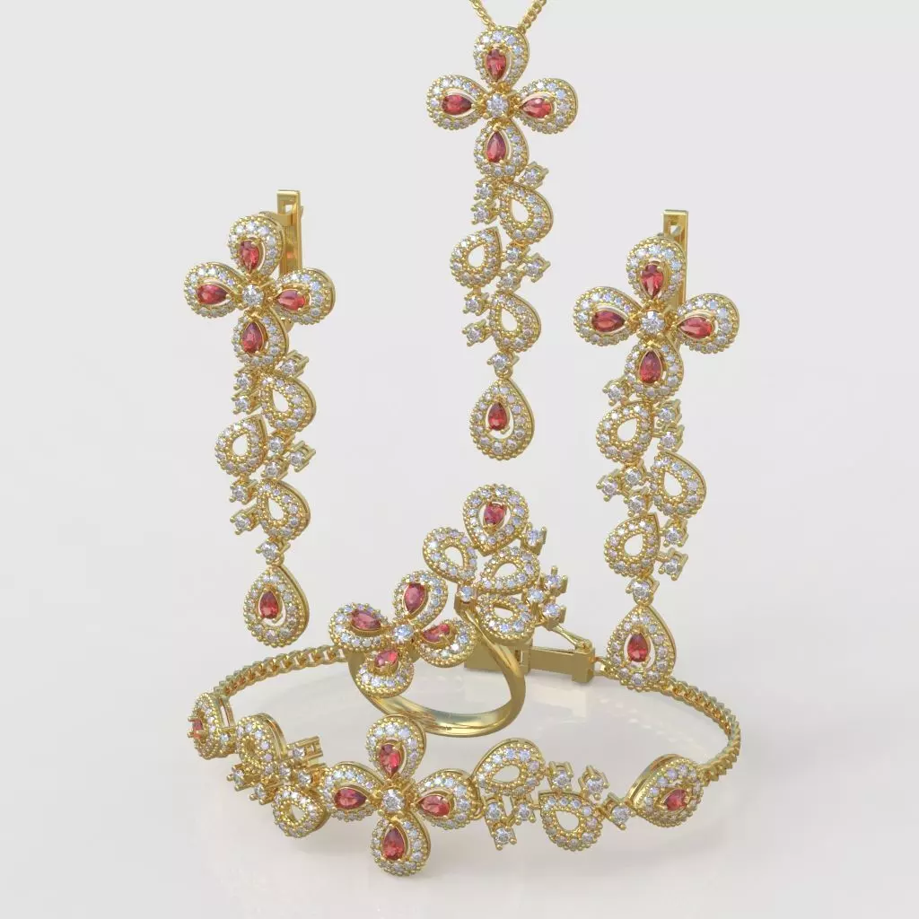 Ring Bracelet Earring and Pendant Set 3D printable model 0042 3D Model Collection_0