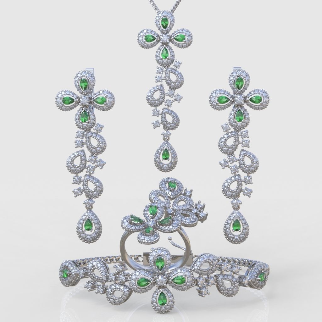 Ring Bracelet Earring and Pendant Set 3D printable model 0042 3D Model Collection_4