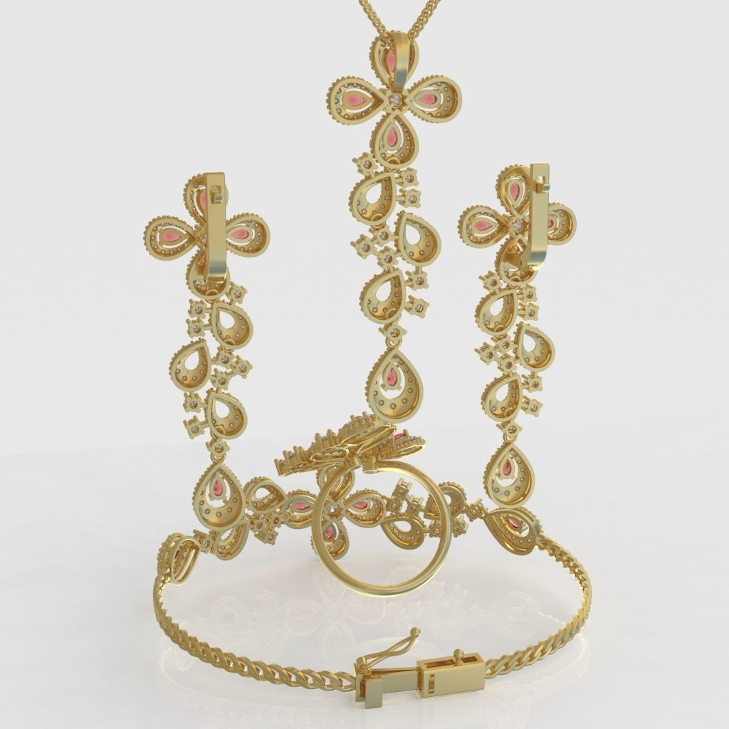 Ring Bracelet Earring and Pendant Set 3D printable model 0042 3D Model Collection_9