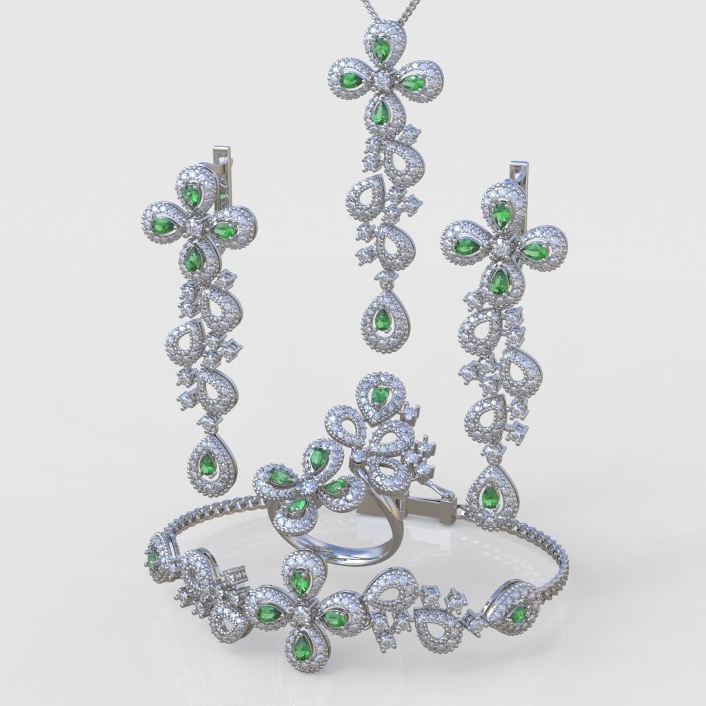 Ring Bracelet Earring and Pendant Set 3D printable model 0042 3D Model Collection_2