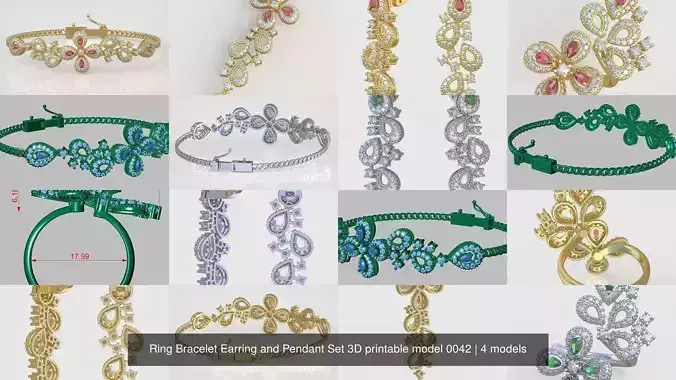 Ring Bracelet Earring and Pendant Set 3D printable model 0042