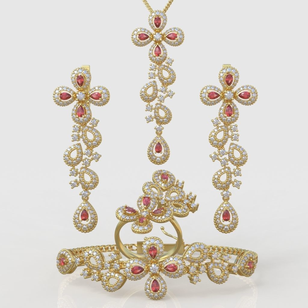 Ring Bracelet Earring and Pendant Set 3D printable model 0042 3D Model Collection_3