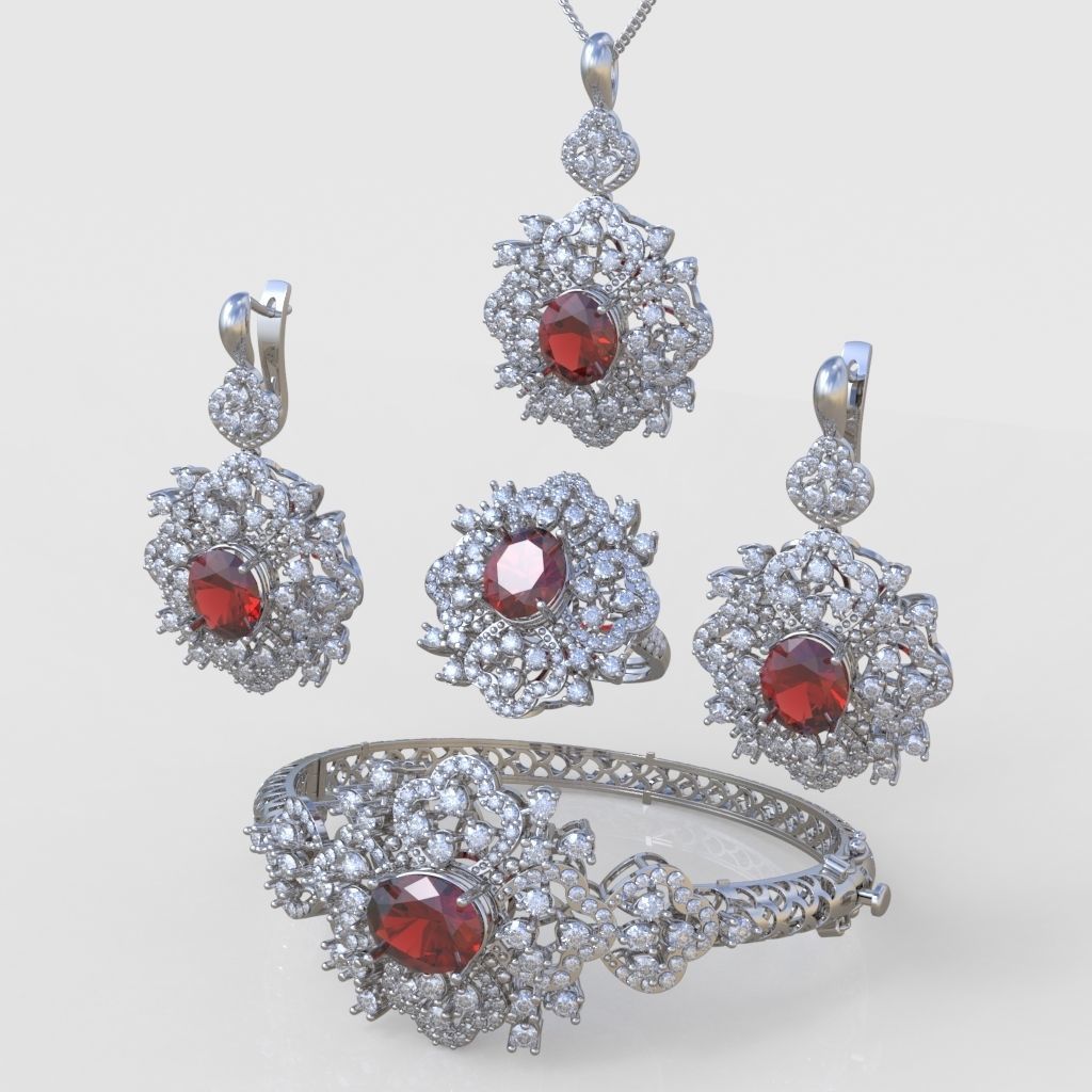 Ring Bracelet Earring and Pendant Set 3D printable model 0043 3D Model Collection_2