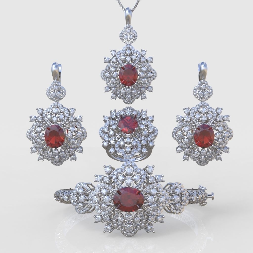 Ring Bracelet Earring and Pendant Set 3D printable model 0043 3D Model Collection_4