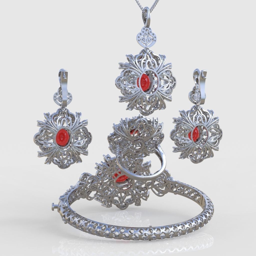 Ring Bracelet Earring and Pendant Set 3D printable model 0043 3D Model Collection_9