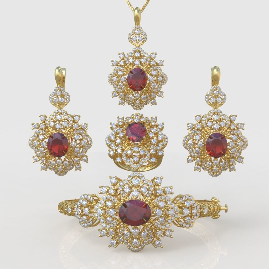 Ring Bracelet Earring and Pendant Set 3D printable model 0043 3D Model Collection_3