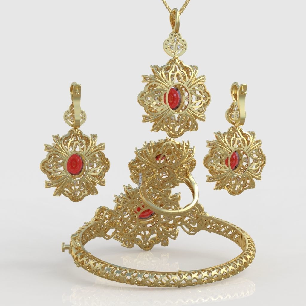 Ring Bracelet Earring and Pendant Set 3D printable model 0043 3D Model Collection_10