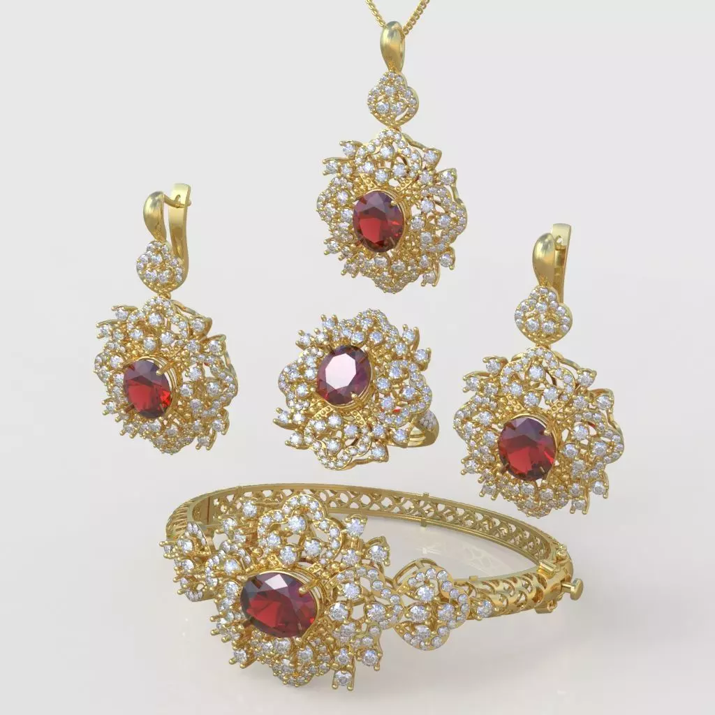 Ring Bracelet Earring and Pendant Set 3D printable model 0043 3D Model Collection_0