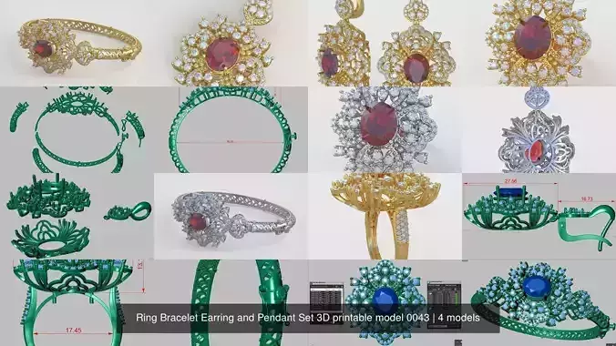 Ring Bracelet Earring and Pendant Set 3D printable model 0043