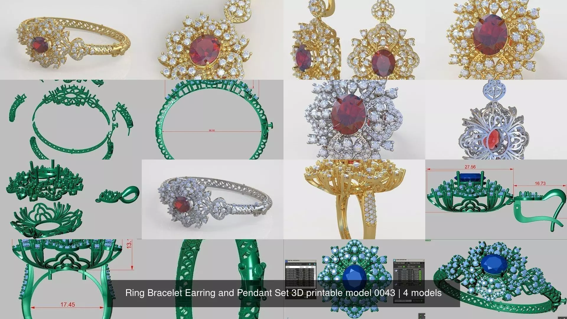 Ring Bracelet Earring and Pendant Set 3D printable model 0043 3D Model Collection_1